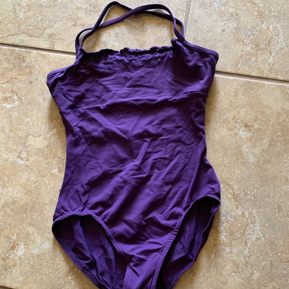 BLOCH purple leotard! Cute ruffled detail on the front with a scoop back.